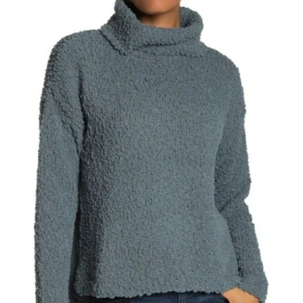NEW NWT Bobeau Peacock Blue Popcorn Knit Turtleneck Sweater Size Small Women's